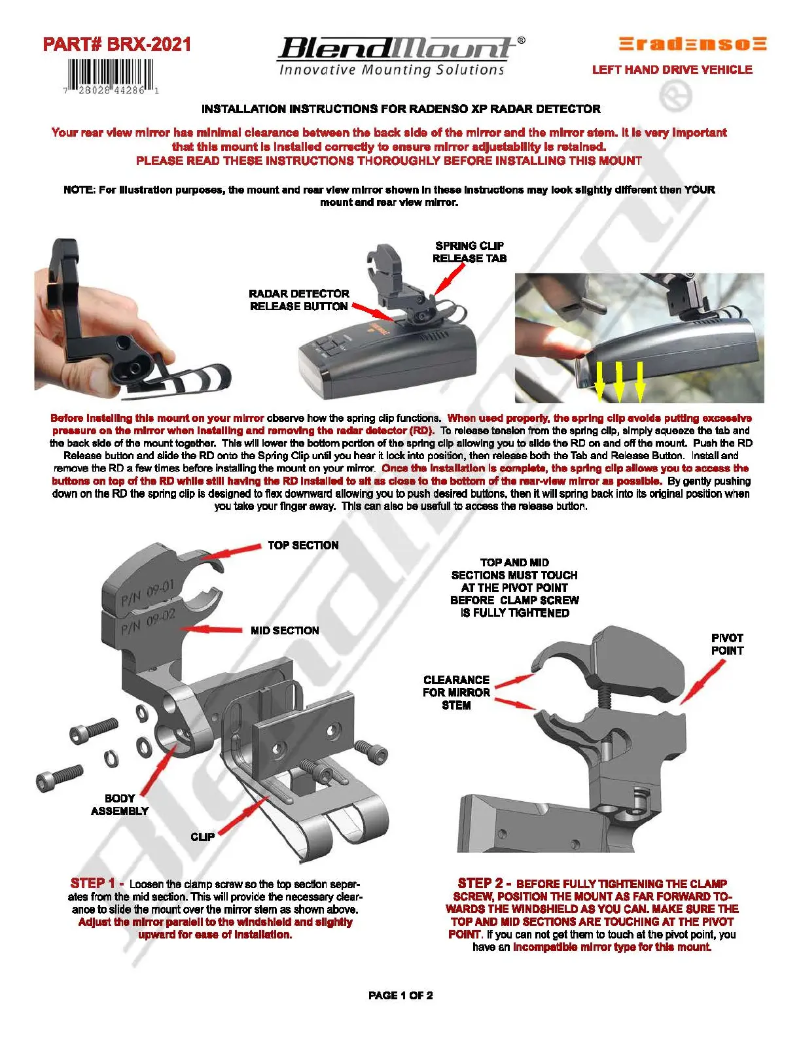 Page n°1 - Manuel utilisateur BlendMount BRX-2021