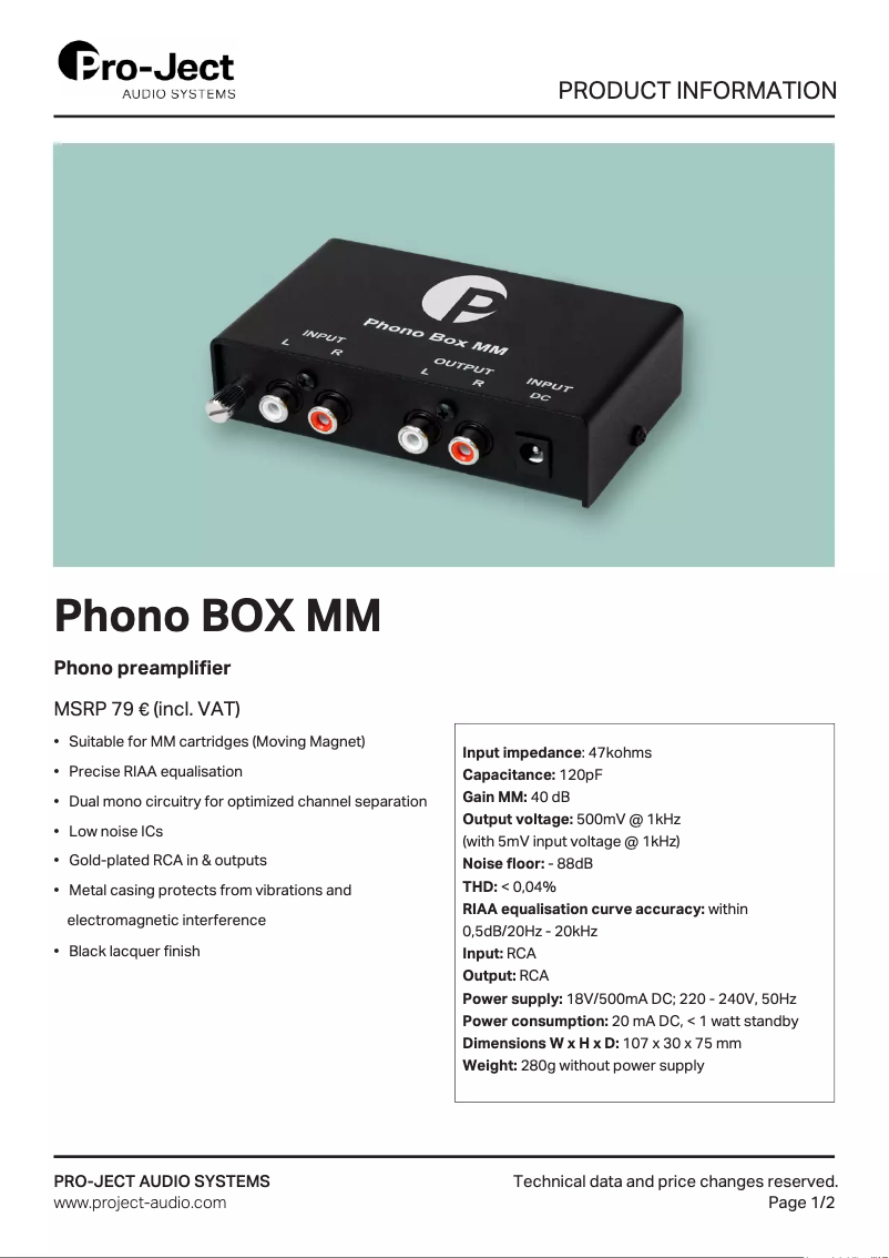 Image de la première page du manuel de l'appareil Phono Box MM