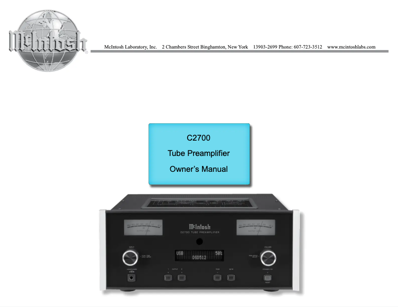 Page 1 de la notice Manuel utilisateur McIntosh C2700
