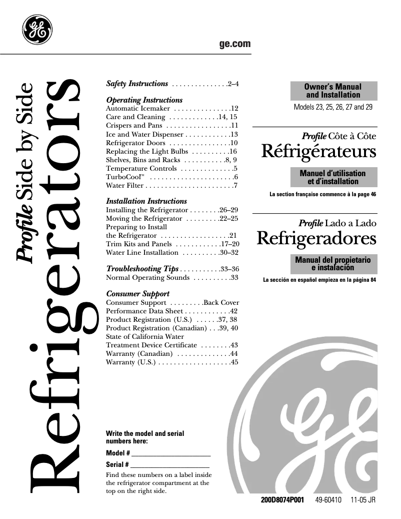 Page 1 de la notice Guide d'installation GE Profile PSS23LGSBB