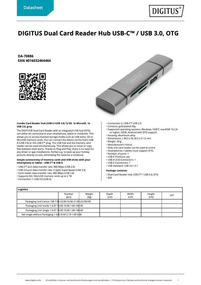 Page n°1 - Fiche technique Digitus DA-70886