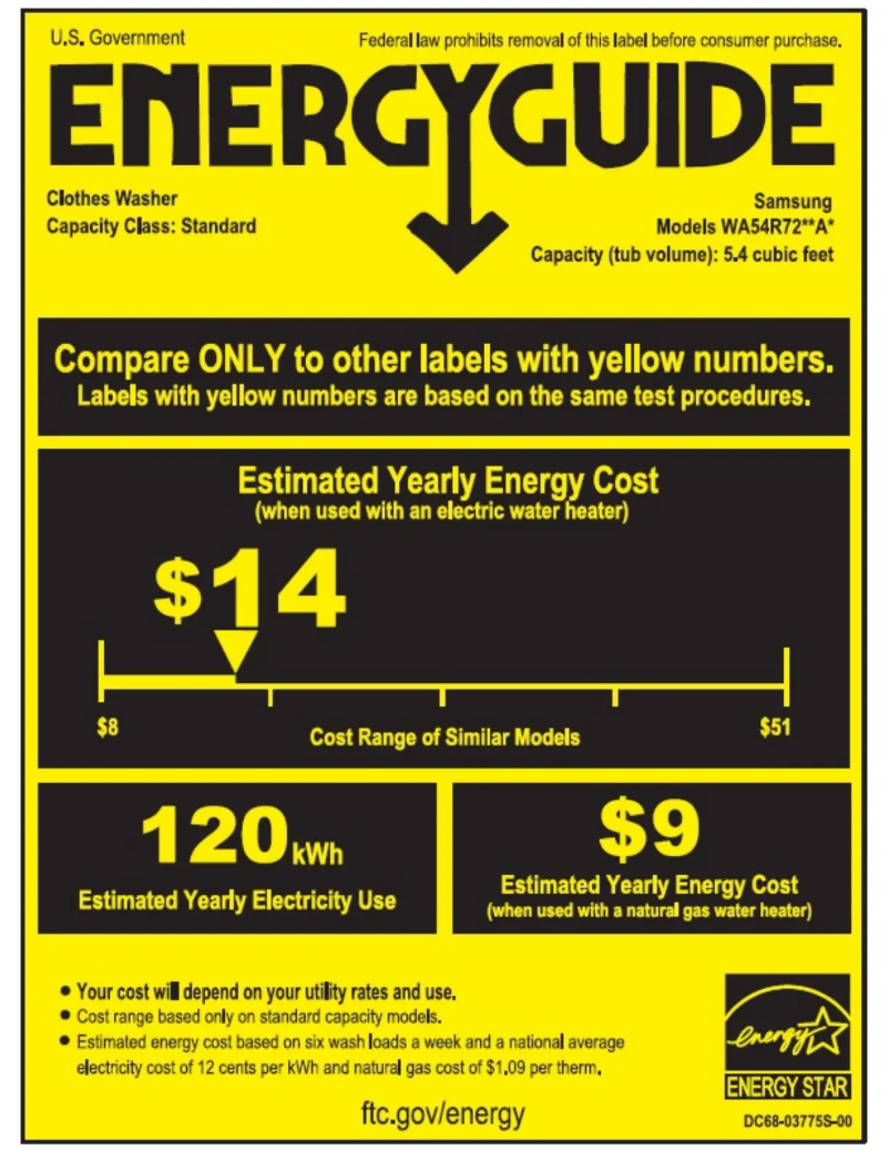 Page n°1 - Label énergétique Samsung WA54R7200AV