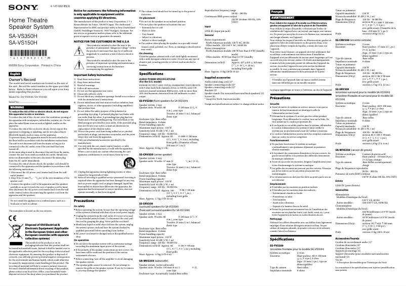 Page n°1 - Manuel utilisateur Sony SA-VS150H