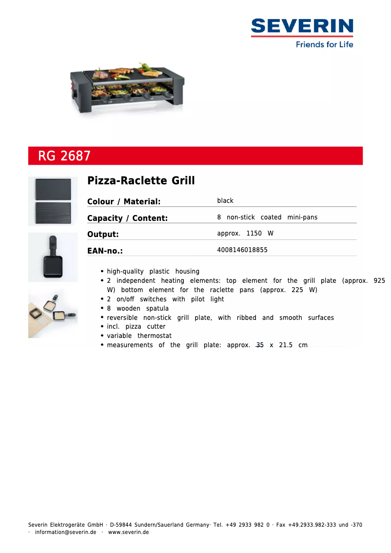 Page n°1 - Fiche technique Severin RG 2687