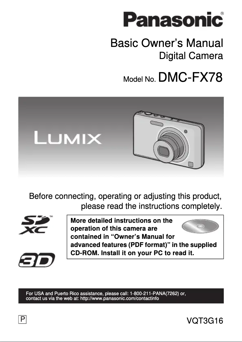 Image de la première page du manuel de l'appareil Lumix DMC-FX78