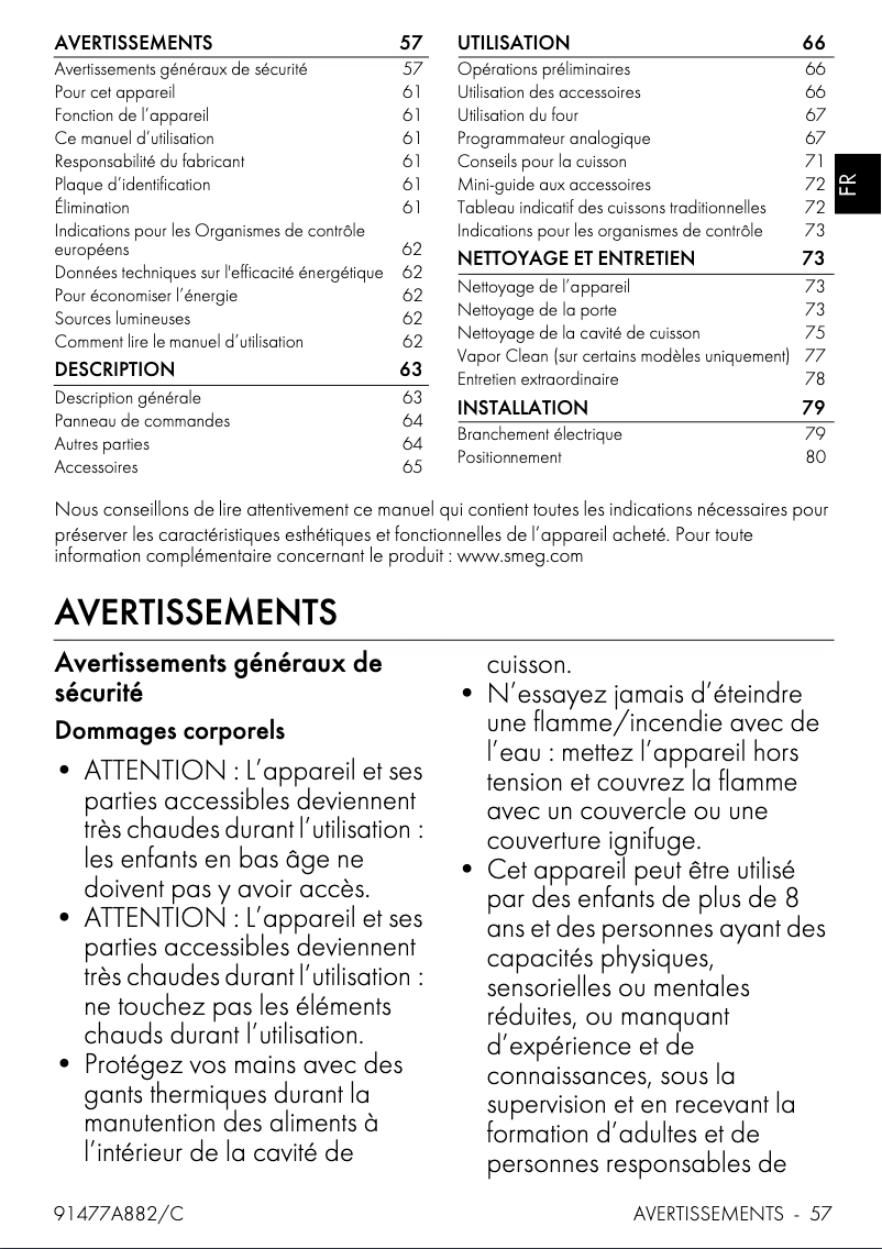 Page 1 de la notice Manuel utilisateur Smeg SF6400PZB