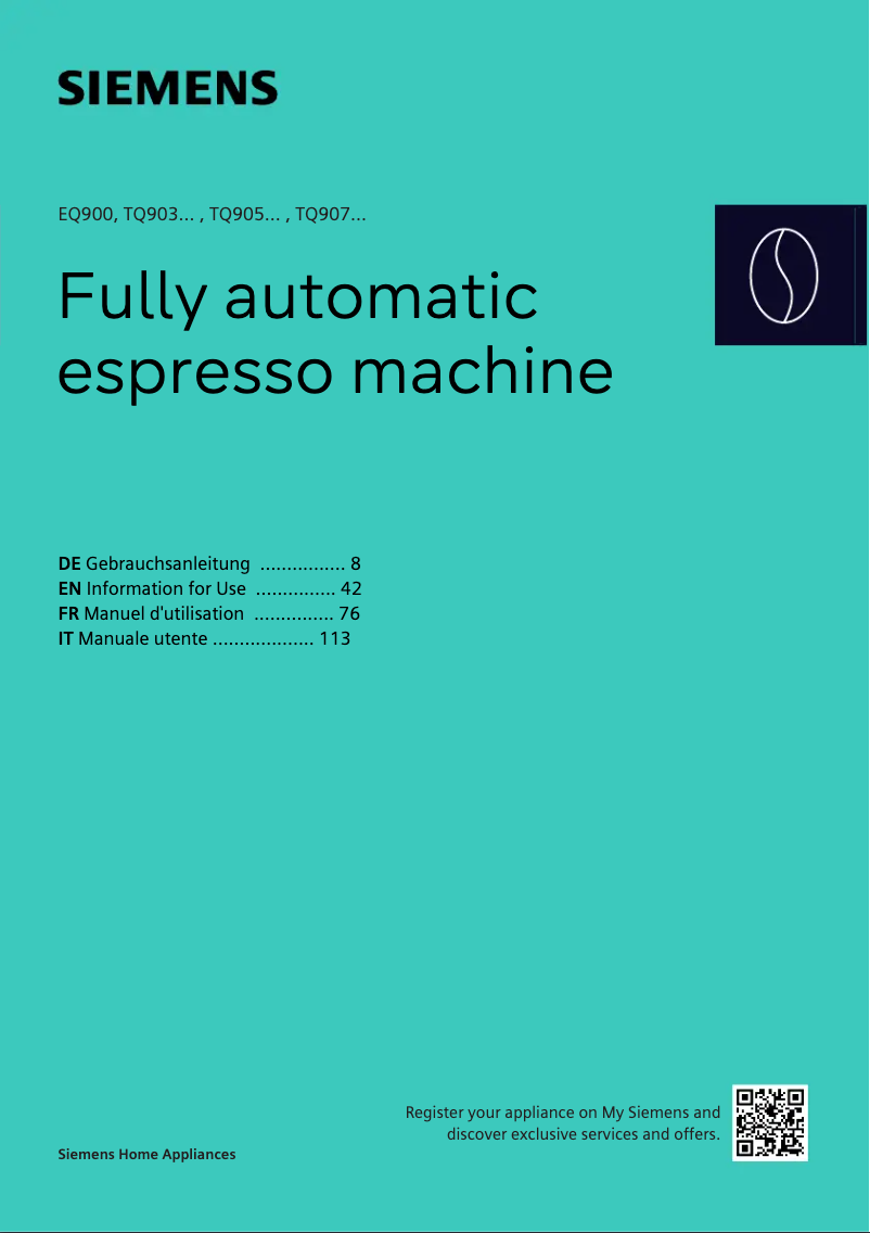 Page n°1 - Manuel utilisateur Siemens EQ900 TQ903D43