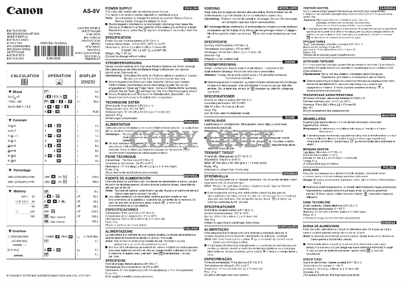 Page 1 de la notice Manuel utilisateur Canon AS-8V