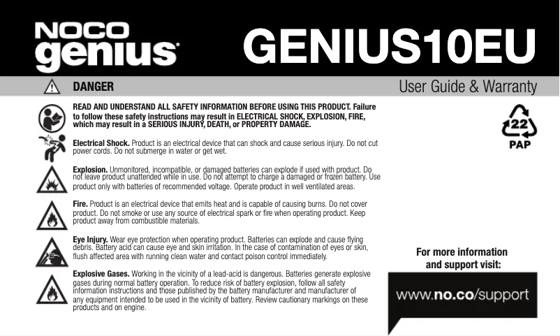 Page n°1 - Manuel utilisateur NOCO Genius 10