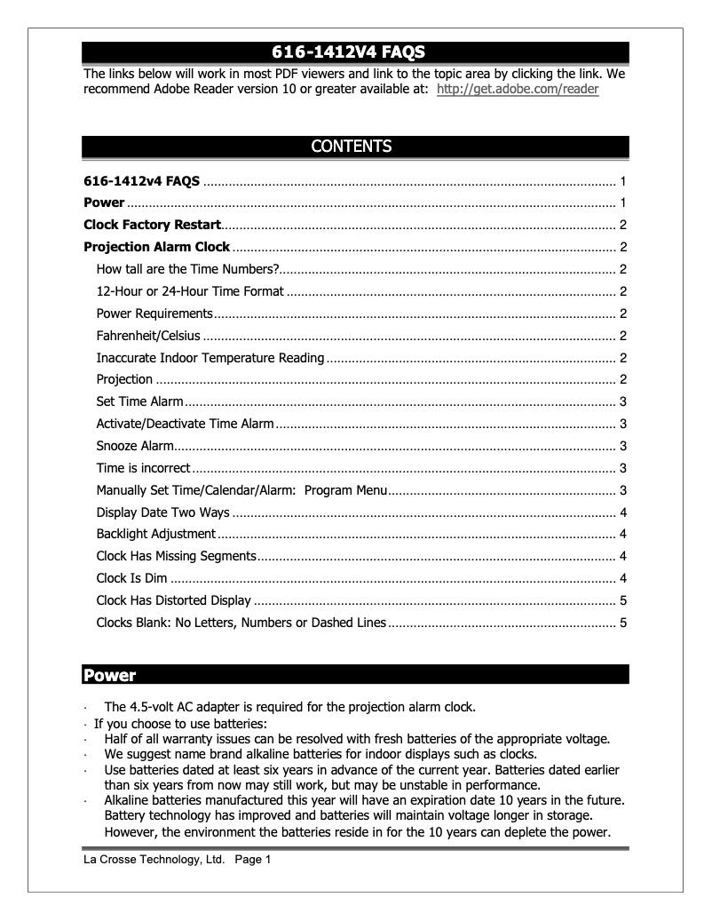 Page n°1 - FAQ La Crosse Technology 616-1412V4