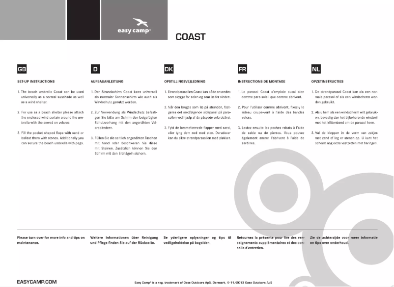 Page n°1 - Manuel utilisateur Easy Camp Coast
