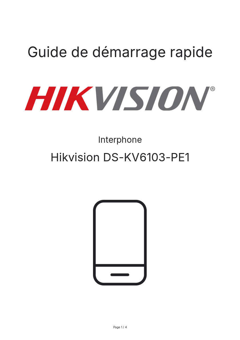 Image de la première page du manuel de l'appareil DS-KV6103-PE1