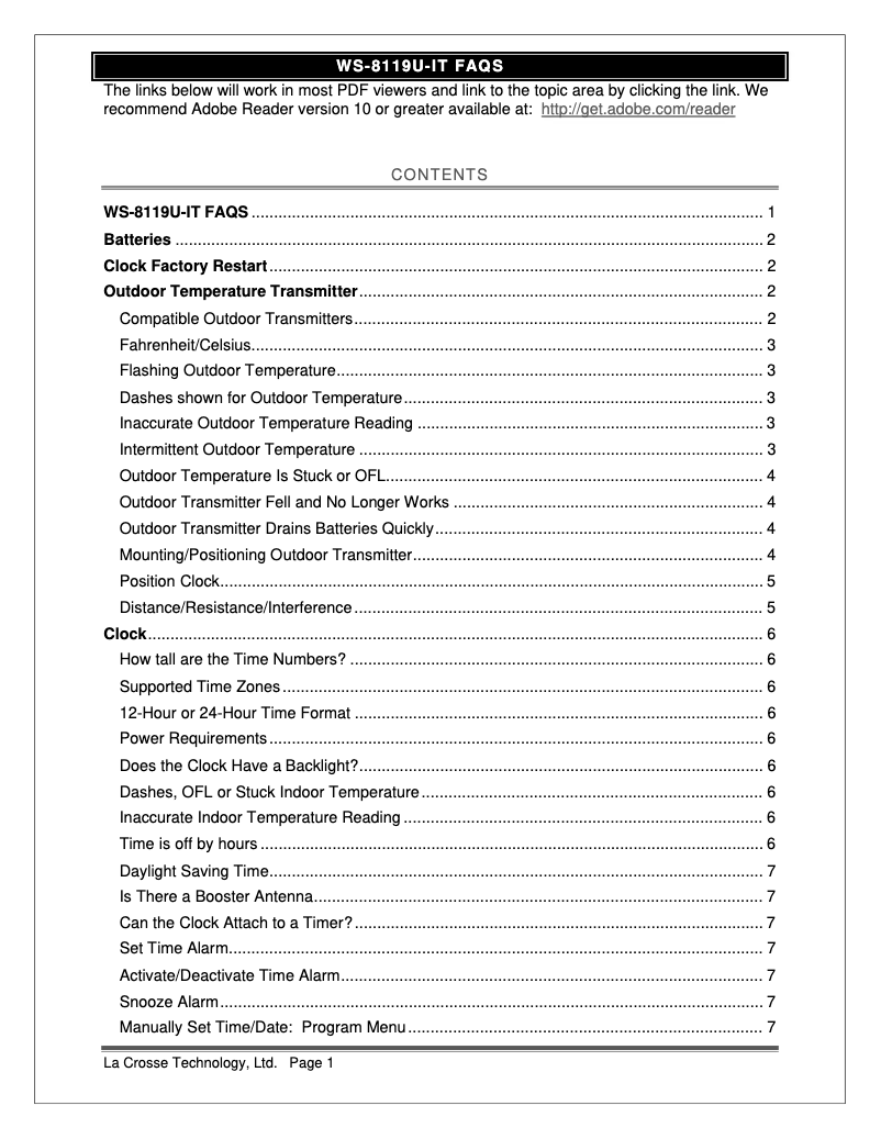 Page n°1 - FAQ La Crosse Technology WS-8119U-IT-B