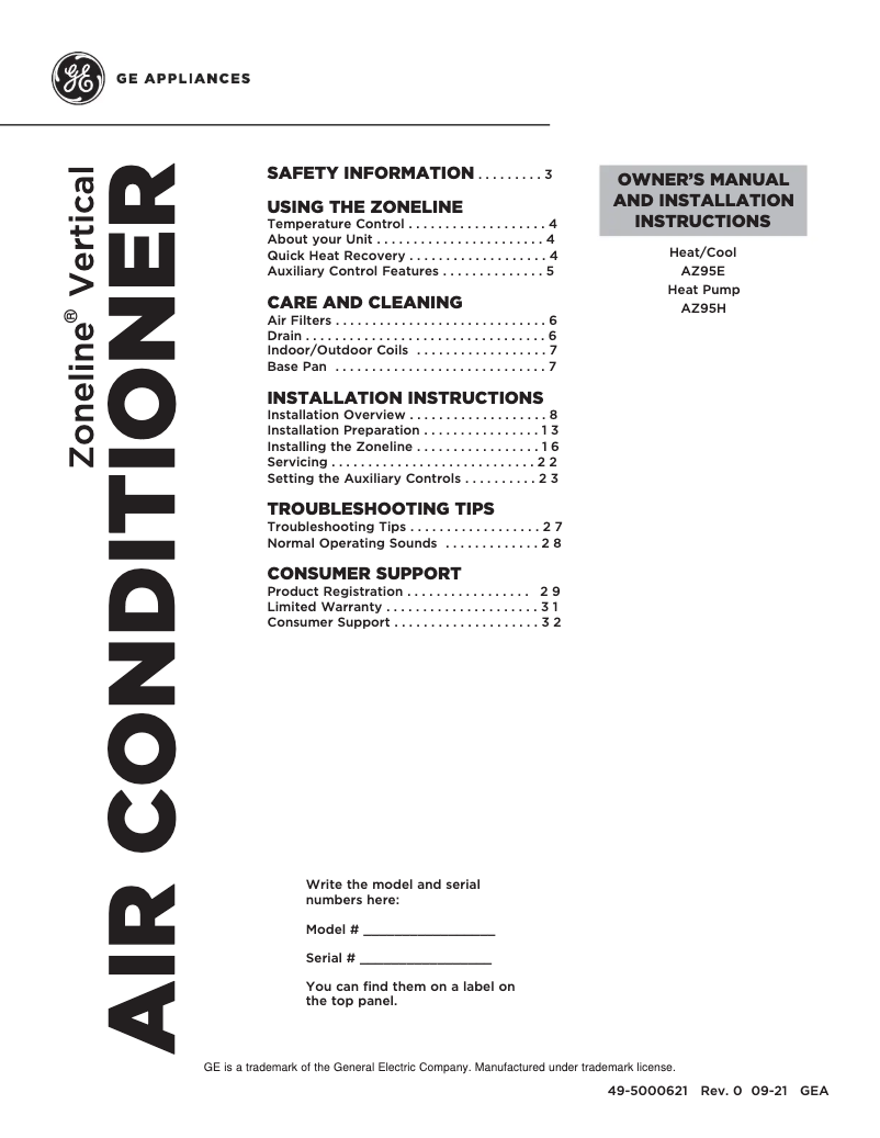 Image de la première page du manuel de l'appareil AZ95H09DAC