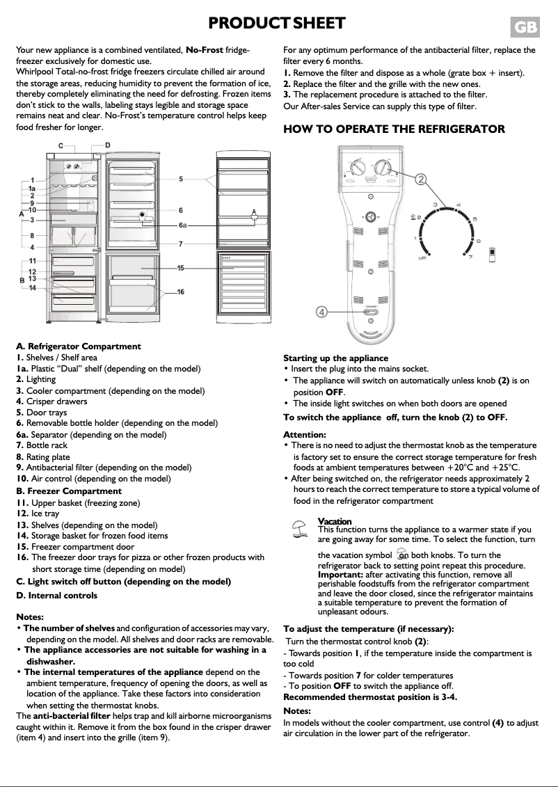 Page 1 de la notice Manuel utilisateur Whirlpool ARC 7518 W