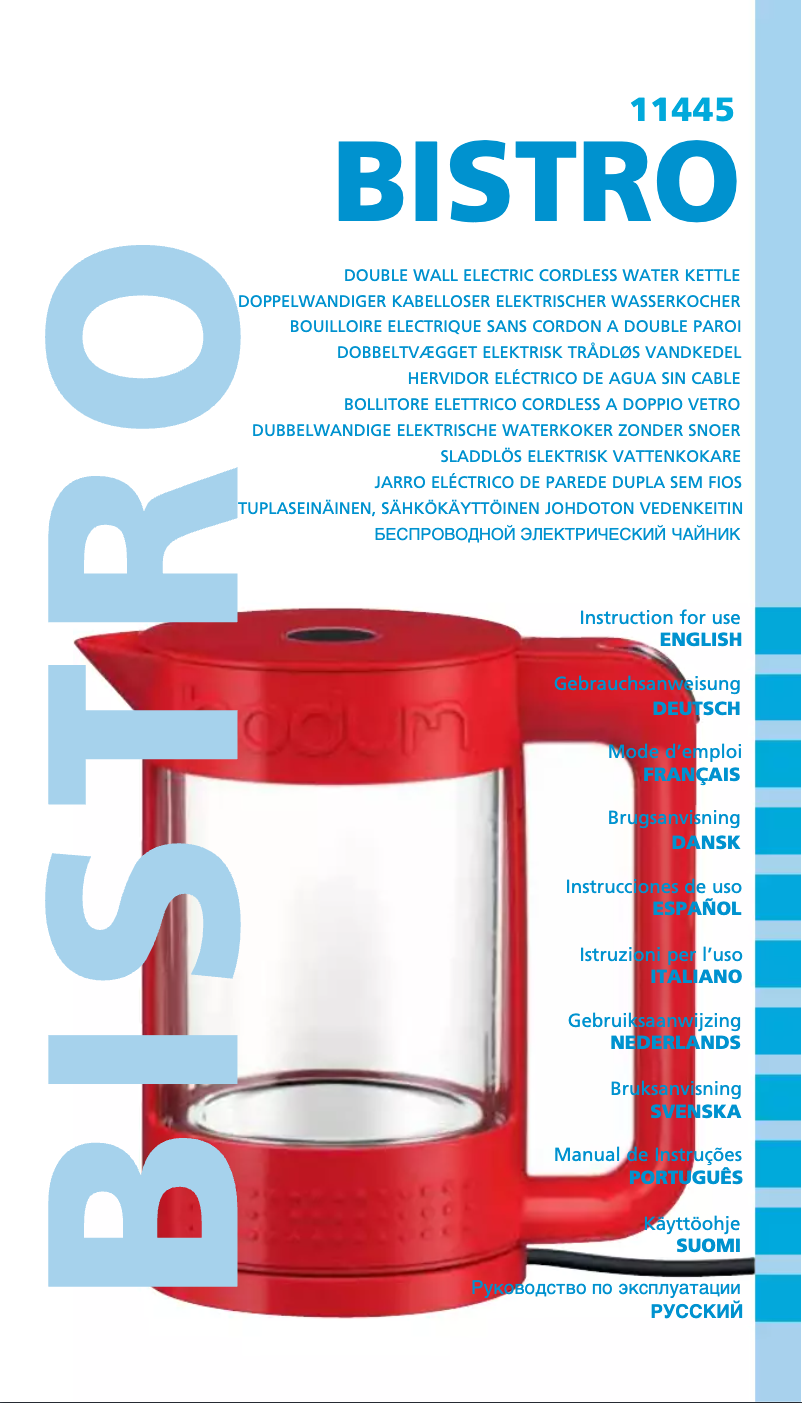 Page 1 de la notice Manuel utilisateur Bodum Bistro 11445