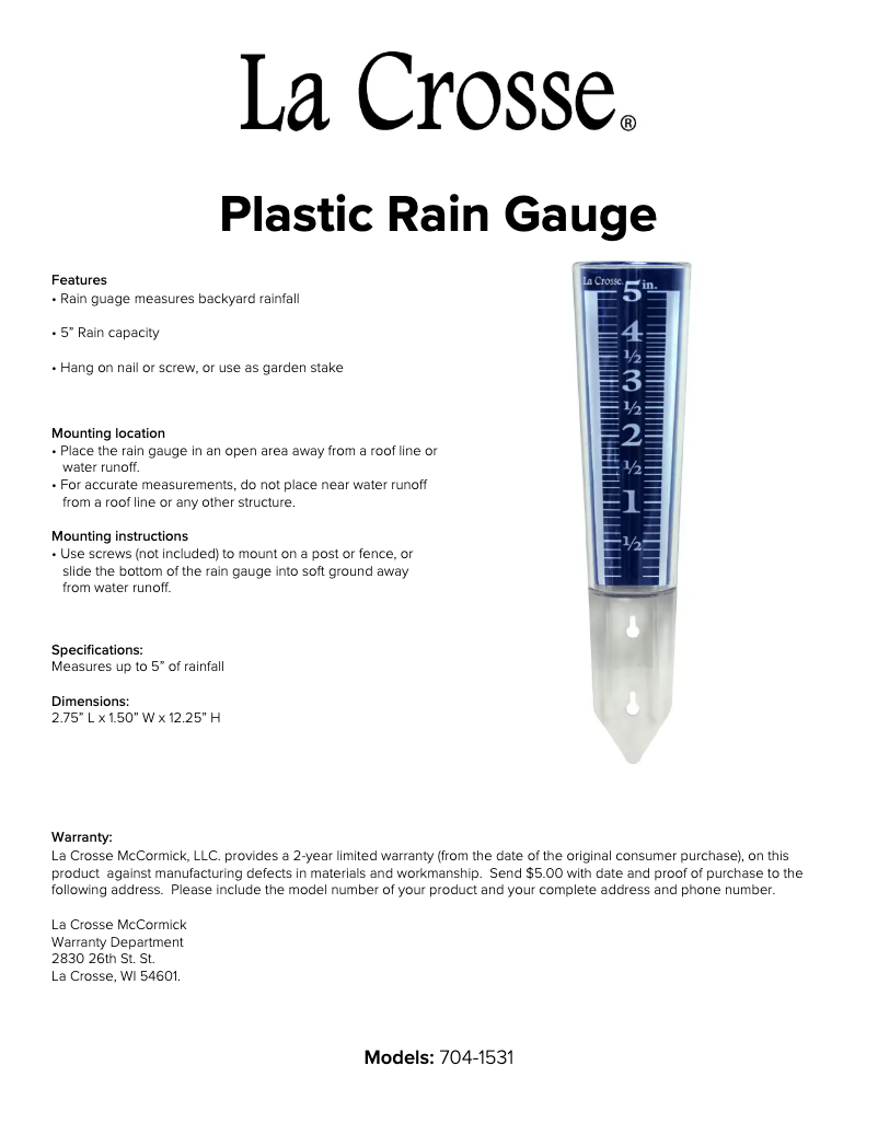 Page n°1 - Manuel utilisateur La Crosse Technology 704-1531