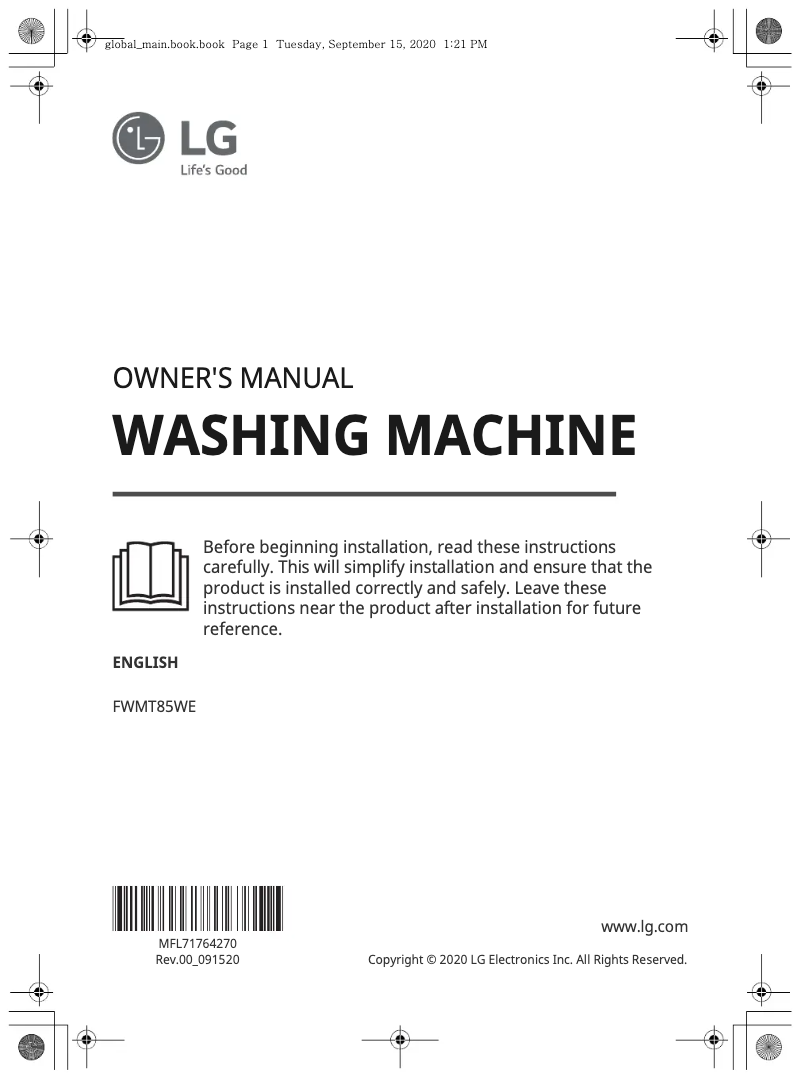 Page 1 de la notice Manuel utilisateur LG FWMT85WE