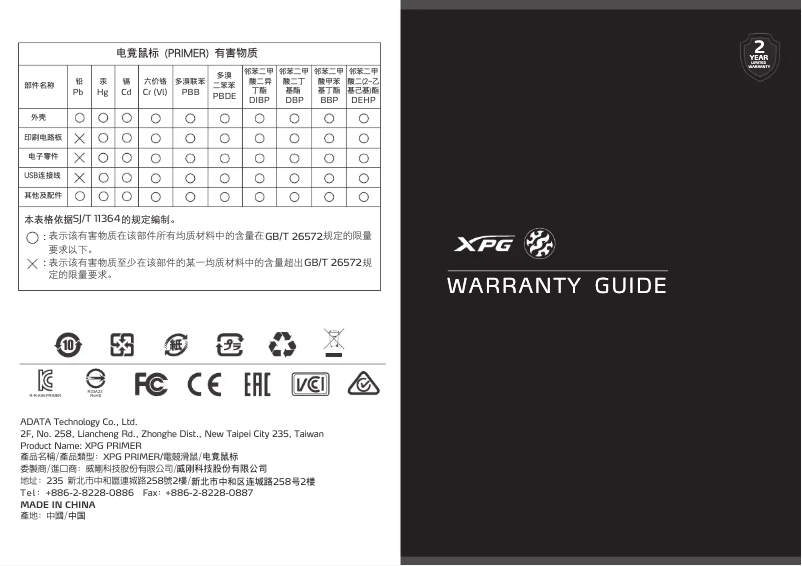 Page n°1 - Manuel utilisateur XPG Primer