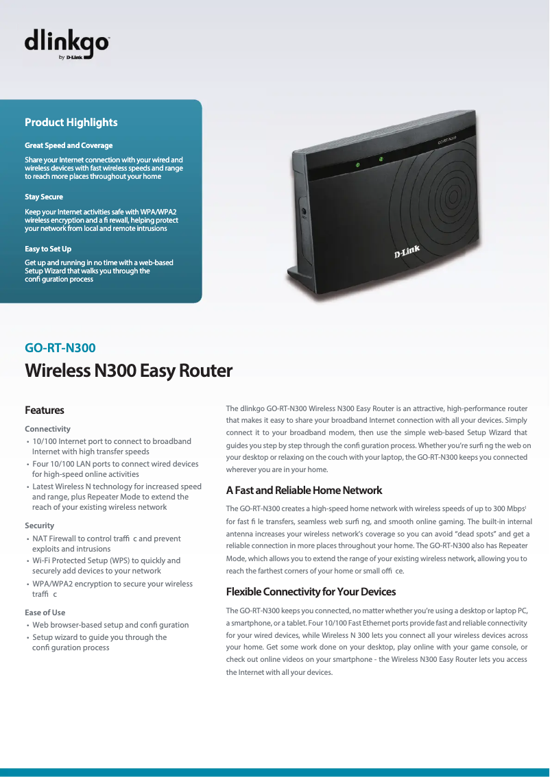 Page 1 de la notice Fiche technique D-Link GO-RT-N300