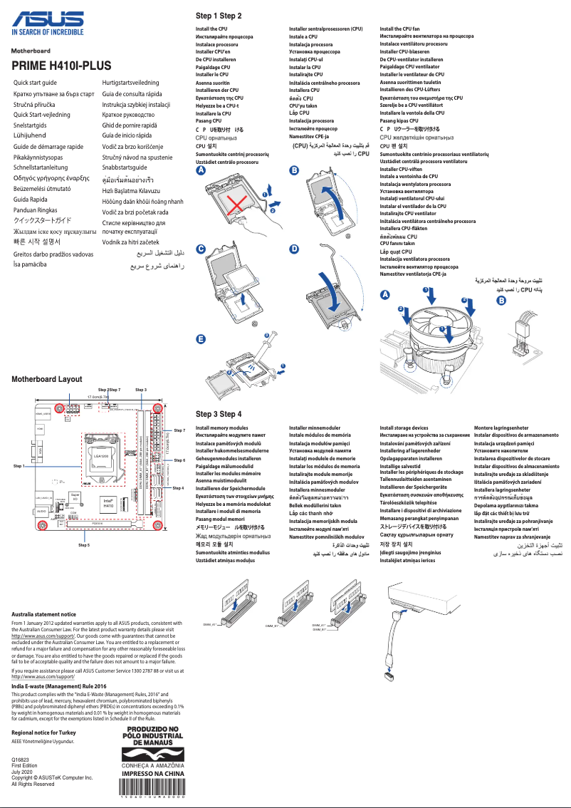 Page n°1 - Guide de démarrage rapide Asus Prime H410I-Plus