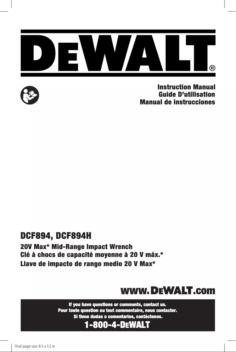 Page 1 de la notice Manuel utilisateur DeWalt DCF894