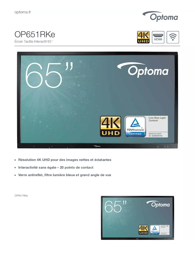 Page n°1 - Fiche technique Optoma OP651RKe