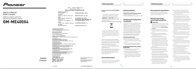 Page n°1 - Manuel utilisateur Pioneer GM-ME400X4