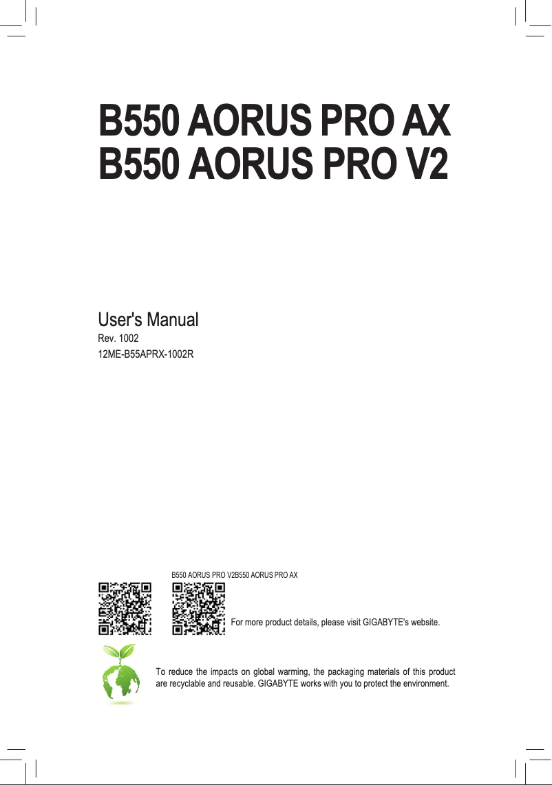 Image de la première page du manuel de l'appareil B550 Aorus Pro V2