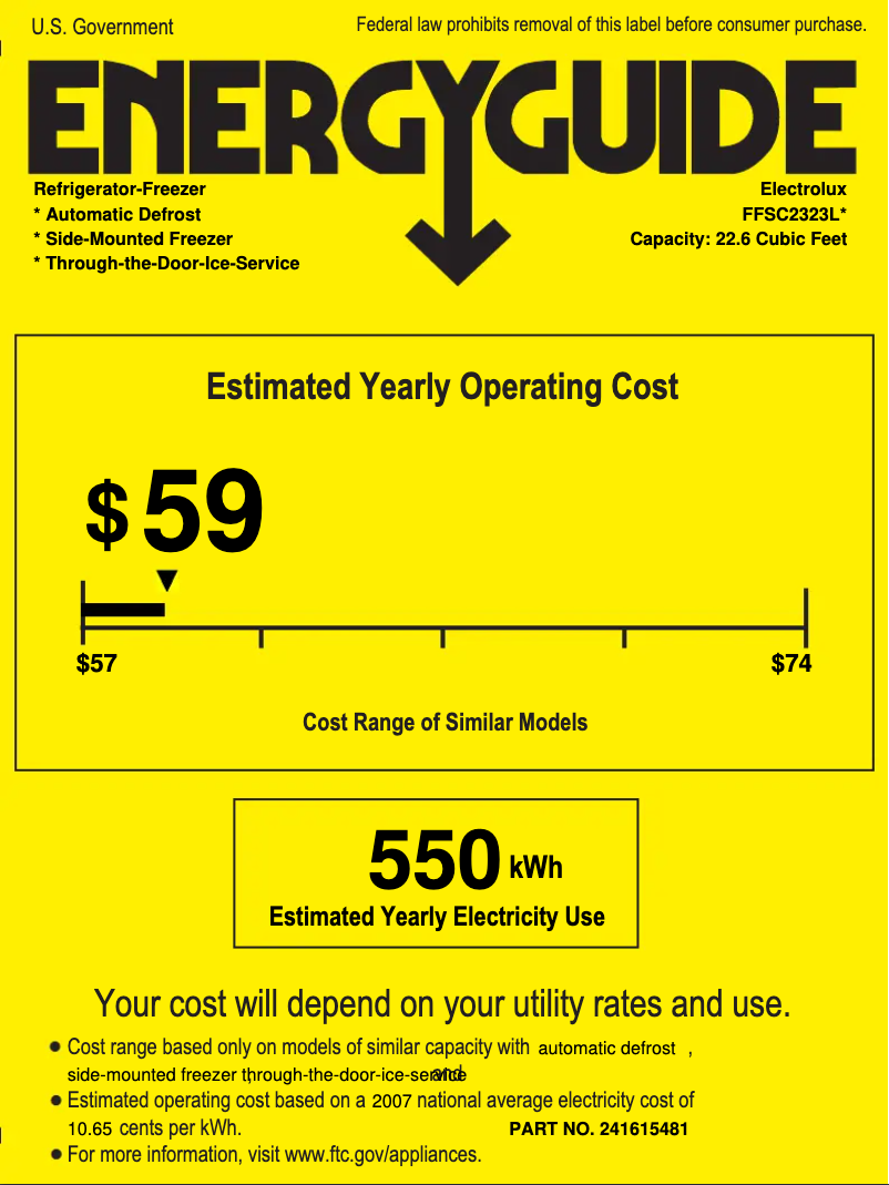 Page n°1 - Label énergétique Frigidaire FFSC2323L