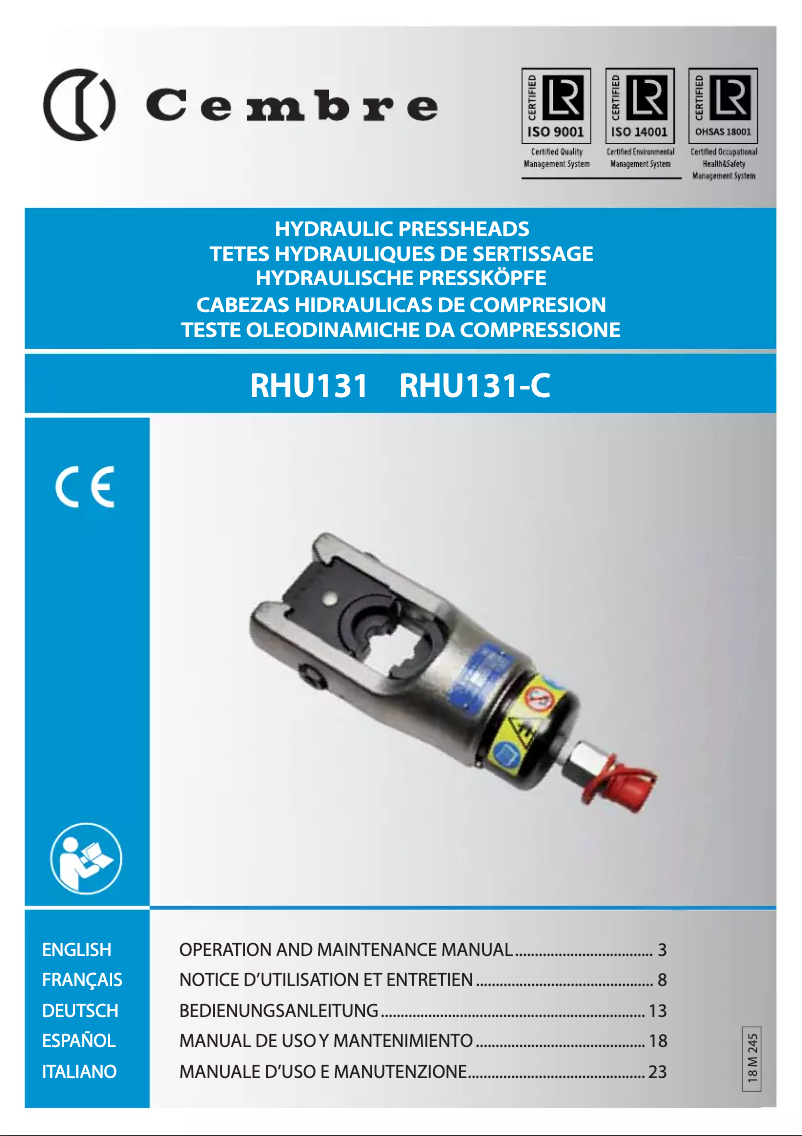 Page n°1 - Manuel utilisateur Cembre RHU131-C