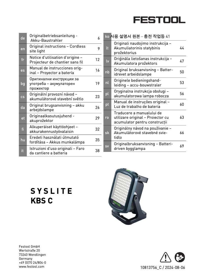 Page 1 de la notice Manuel utilisateur Festool SYSLITE KBS C