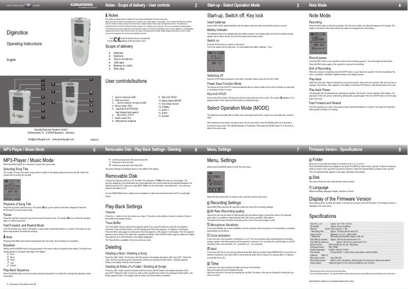 Page 1 de la notice Manuel utilisateur Grundig Diginotice