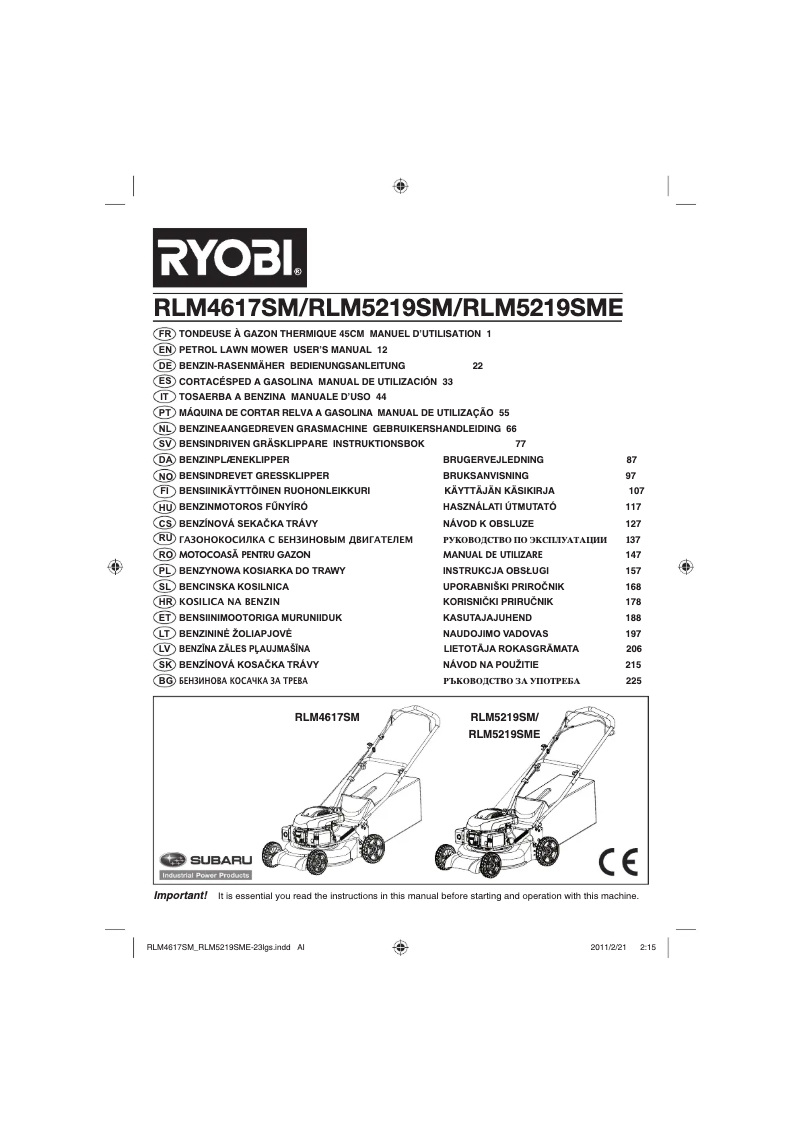 Página 1 del manual Manual de usuario RYOBI RLM5219SME