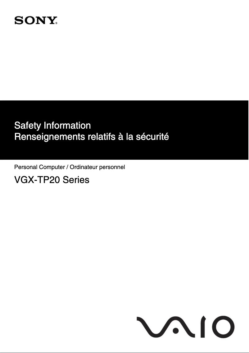 Page n°1 - Instructions de sécurité Sony Vaio VGX-TP25E
