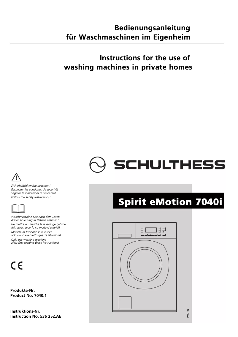 Page n°1 - Manuel utilisateur Schulthess Spirit eMotion 7040i
