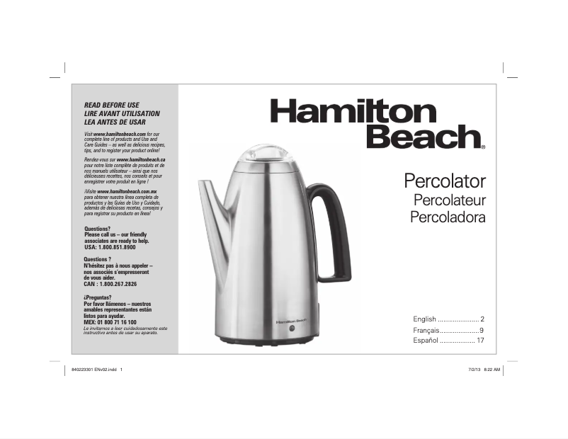Page n°1 - Mode d'emploi Hamilton Beach 40614