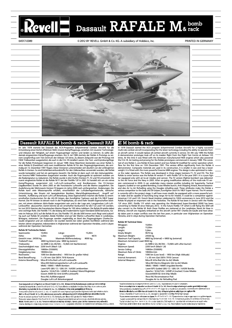 Page n°1 - Manuel utilisateur Revell Dassault RAFALE M & bomb rack