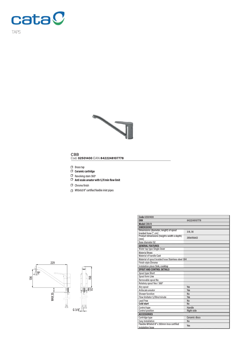 Page 1 de la notice Manuel utilisateur CATA CBB