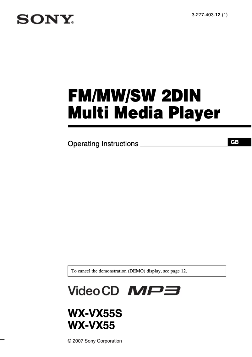 Página 1 del manual Manual de usuario Sony WX-VX55