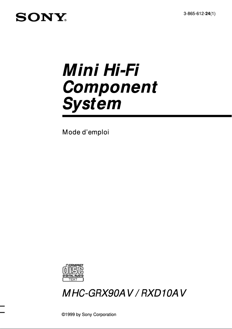 Image de la première page du manuel de l'appareil MHC-RXD10AV