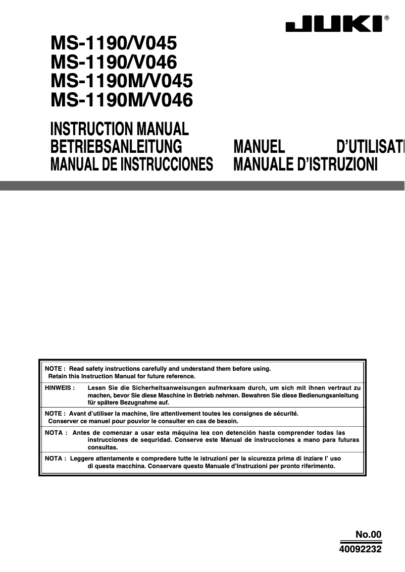 Image de la première page du manuel de l'appareil MS-1190M
