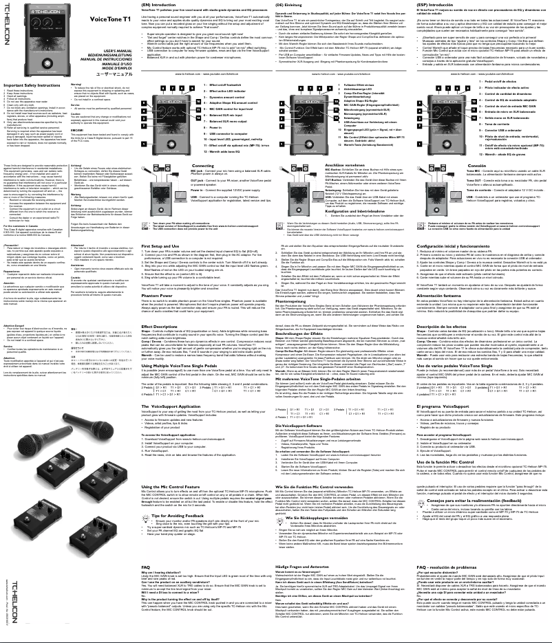 Page 1 de la notice Manuel utilisateur TC Helicon VoiceTone T1