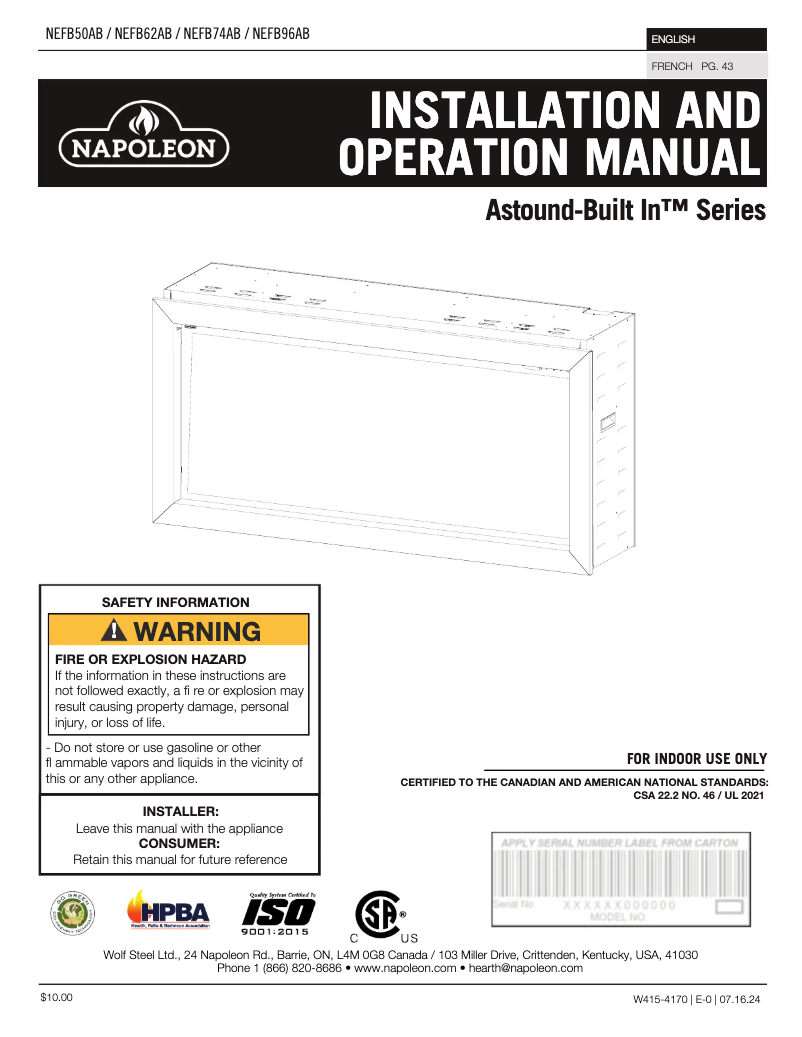 Page n°1 - Manuel utilisateur Napoleon Astound-Built In NEFB96AB