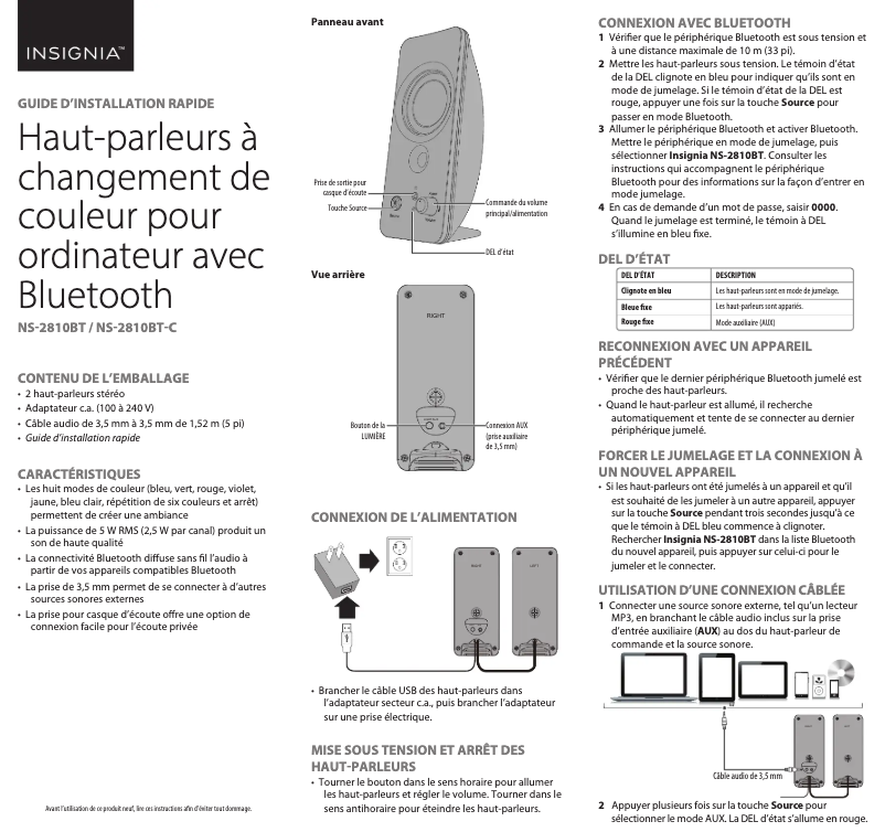Page 1 de la notice Manuel utilisateur Insignia NS-2810BT