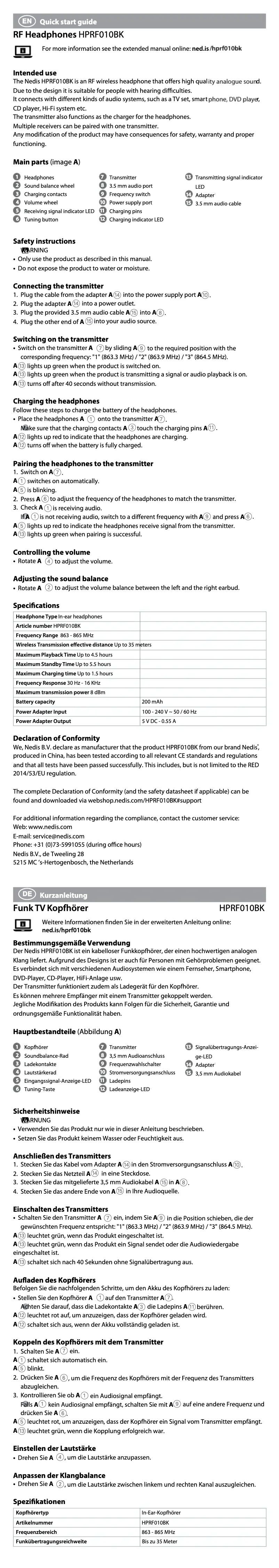 Image de la première page du manuel de l'appareil HPRF010BK