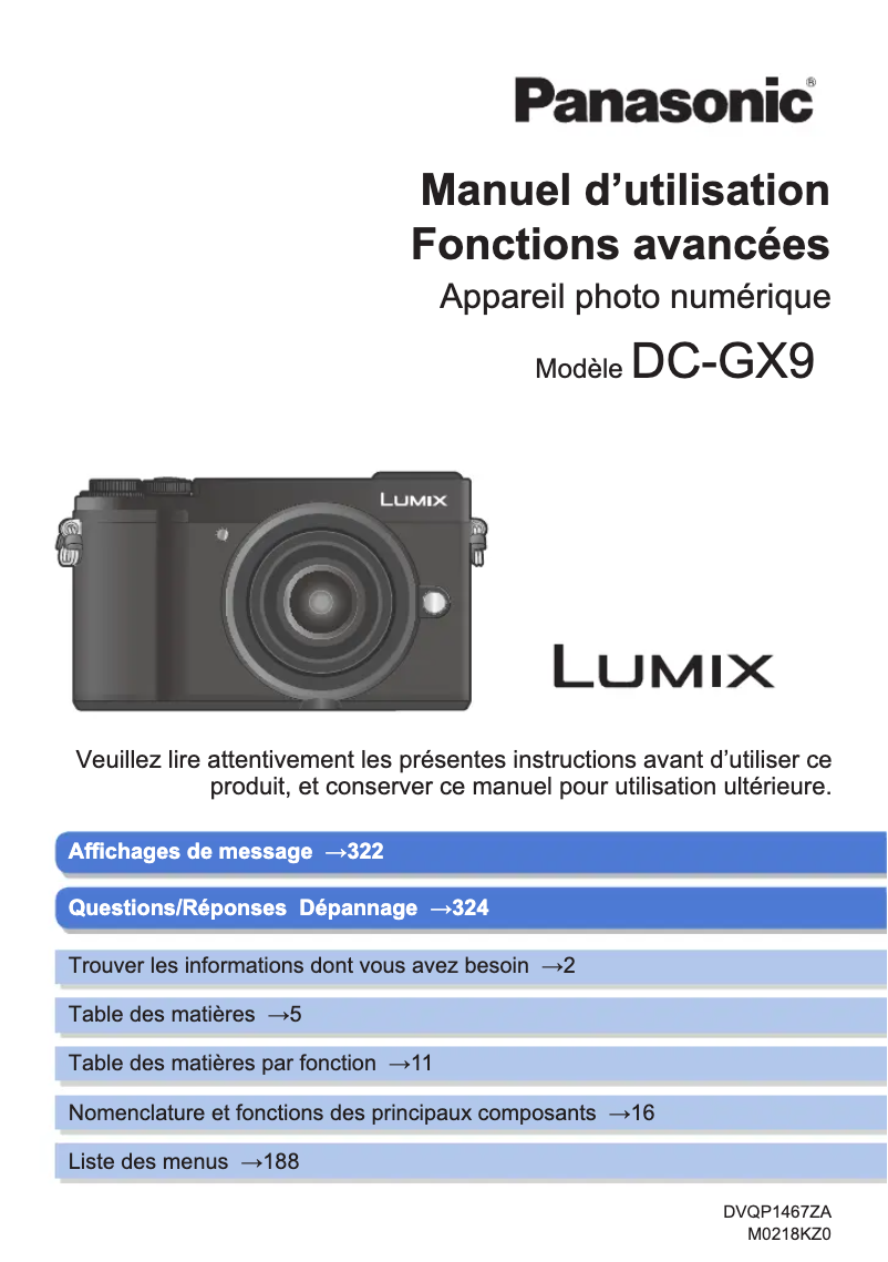Image de la première page du manuel de l'appareil Lumix DC-GX9