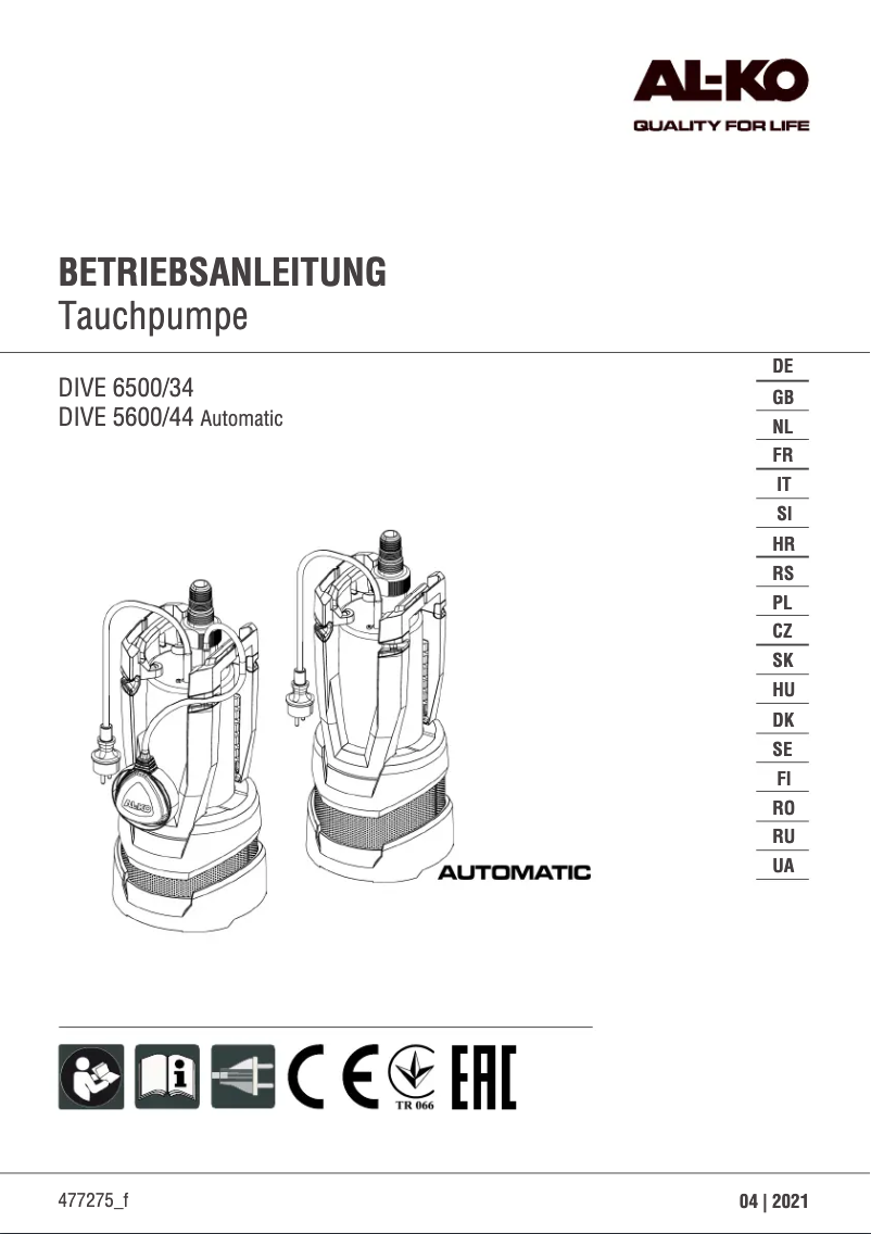 Image de la première page du manuel de l'appareil DIVE 5600/44 Automatic