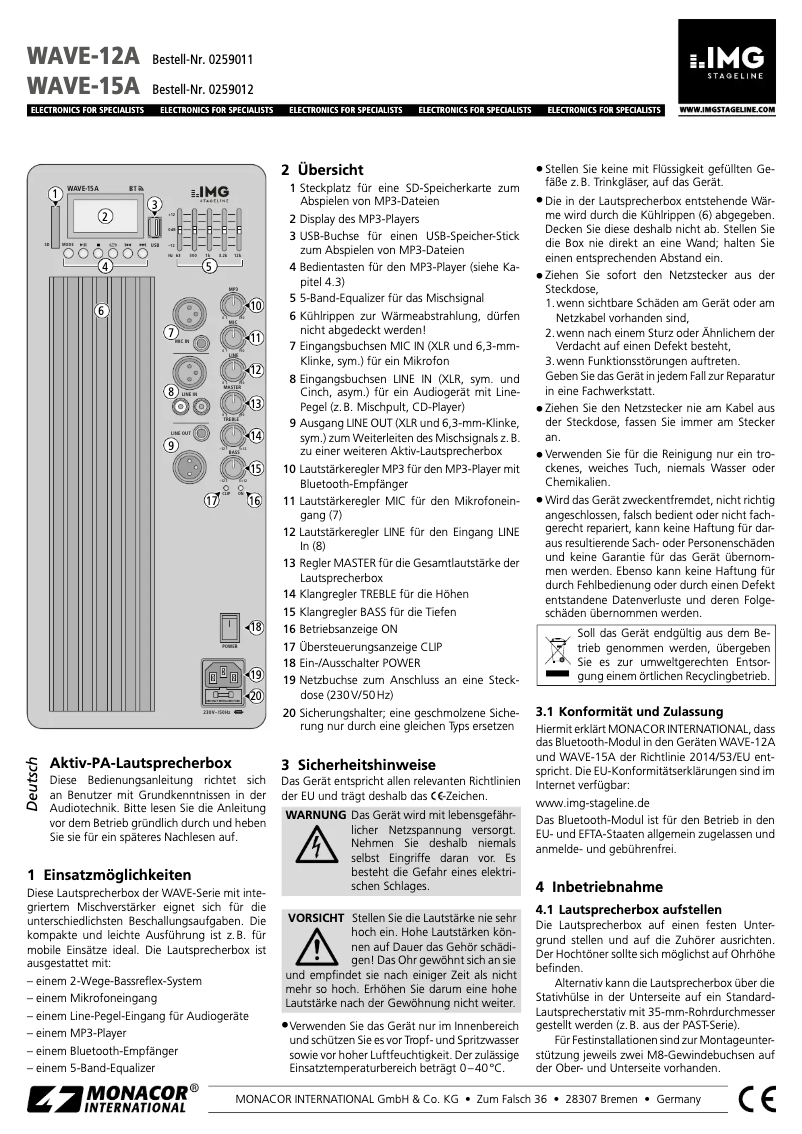 Page n°1 - Manuel utilisateur IMG Stageline WAVE-12A