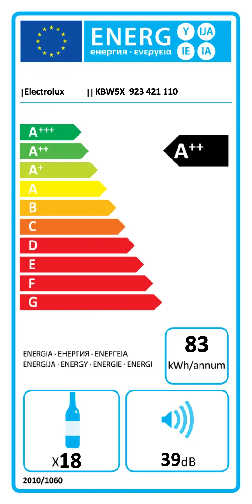 Page 1 de la notice Label énergétique Electrolux KBW5X